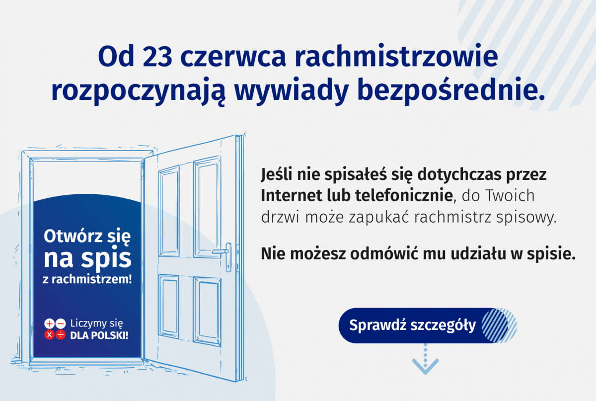 Od 23 czerwca br. rachmistrzowie spisowi rozpoczną wywiady bezpośrednie