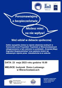 Plakat zapowiadający debatę społeczną organizowaną przez Kierownika Posterunku Policji w Wierzchosławicach