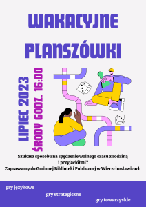 Plakat promujący spotkanie Klubu Gier Planszowych przy GBP