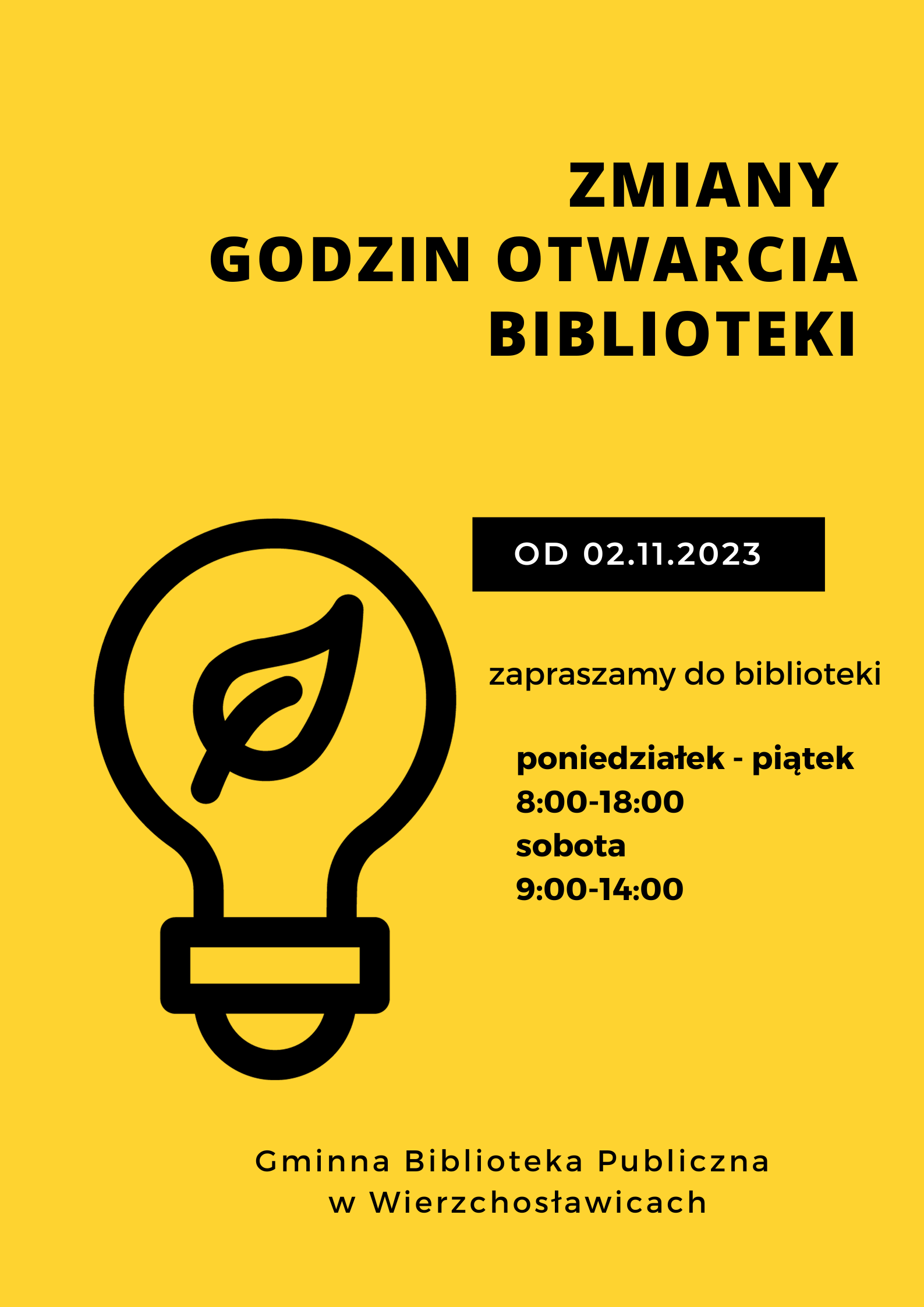 Zmiana godzin otwarcia biblioteki