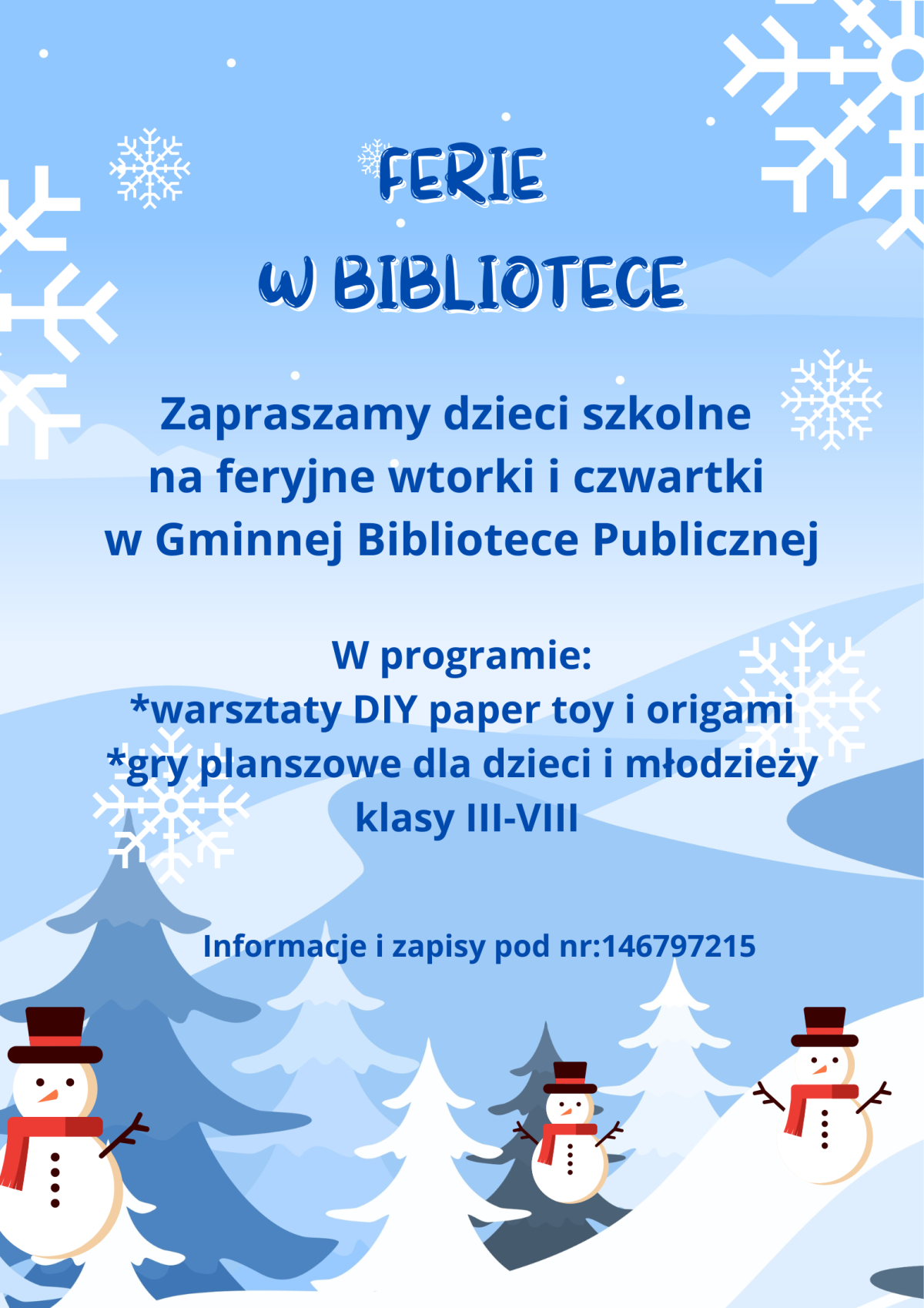 Zapisy na ferie w bibliotece